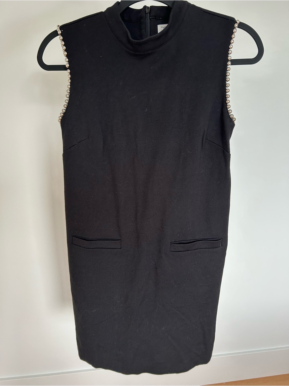 Tristan Black Sleeveless Shift Dress with Pearl-Trim